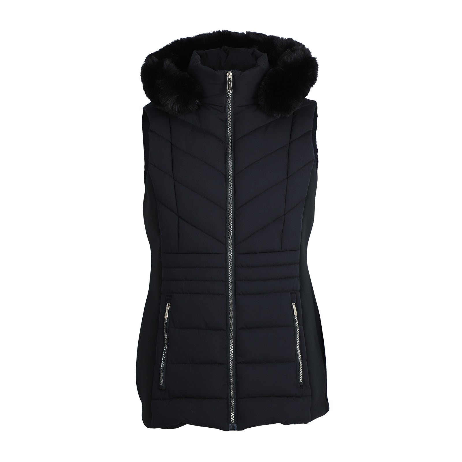 Women's Solid Berber Lined Puffer Vest with Detachable Faux Fur
